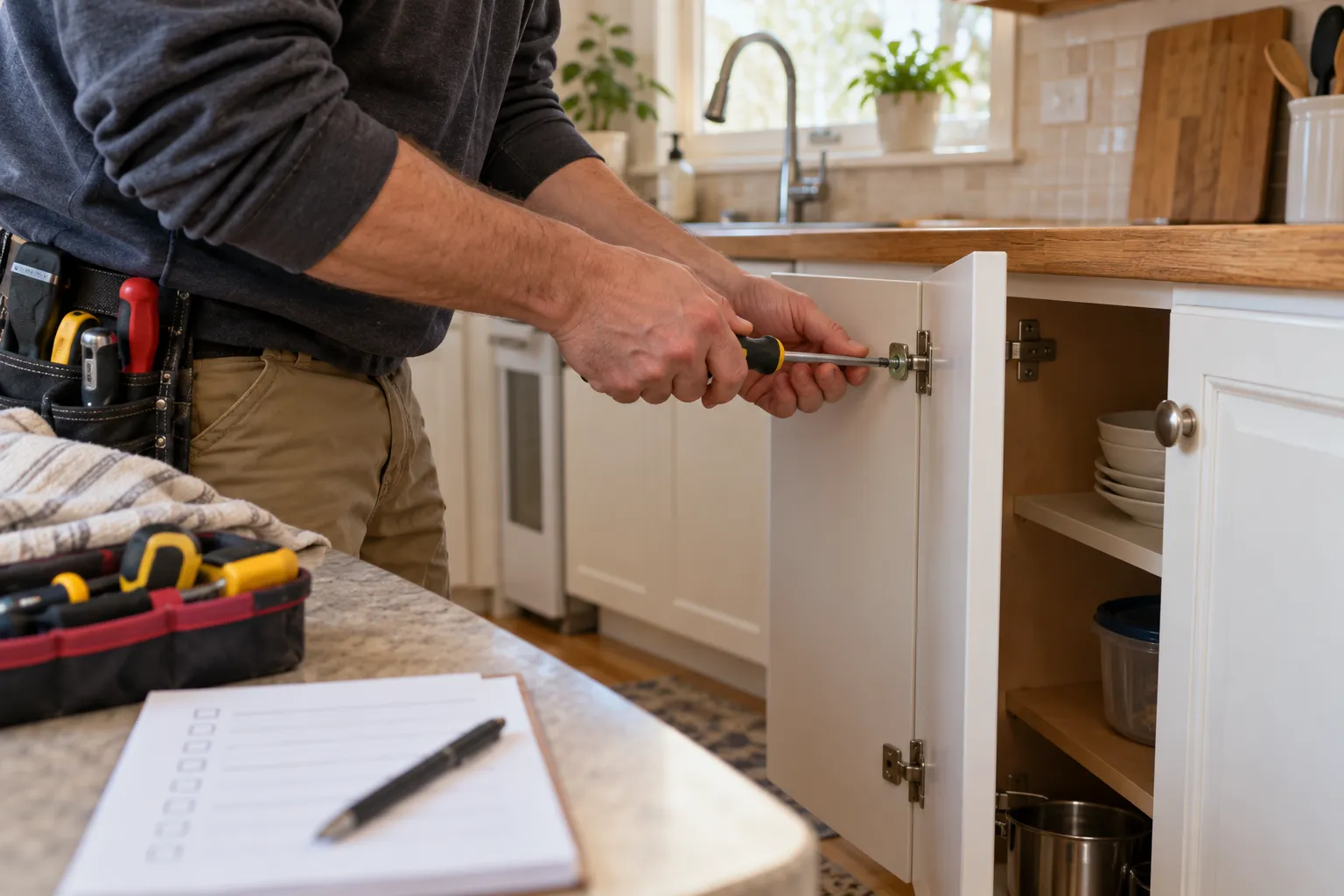 Handyman completing a small indoor property maintenance task