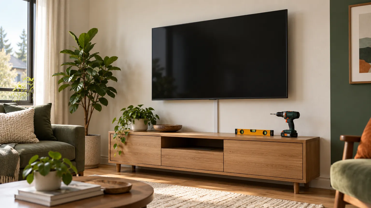 Wall-mounted television with an external cable-management channel