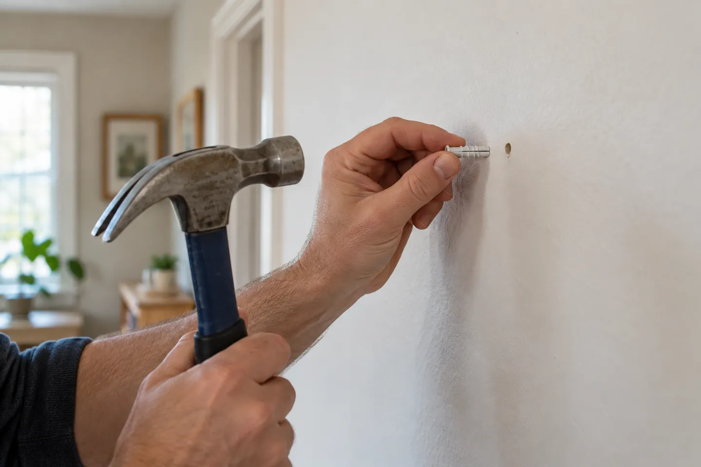 Wall anchor being prepared for a lightweight wall-mounted item