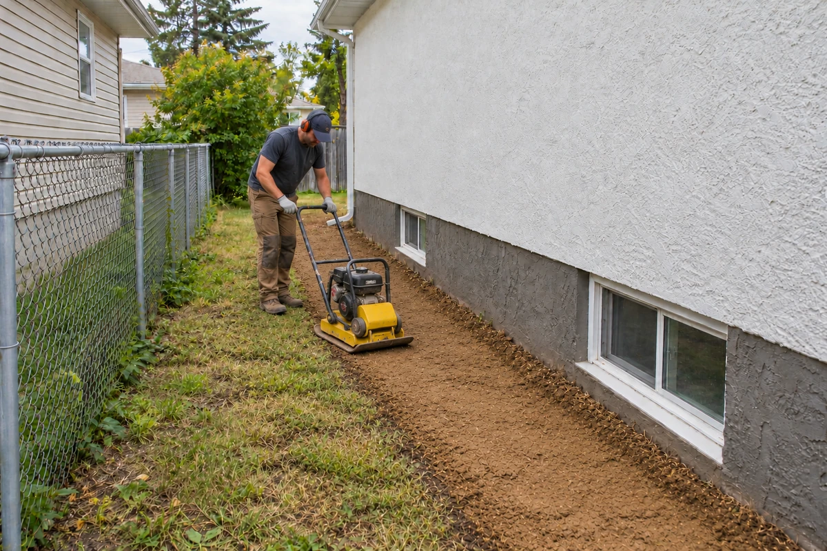 Service illustration: shape the slope and compact the clay.