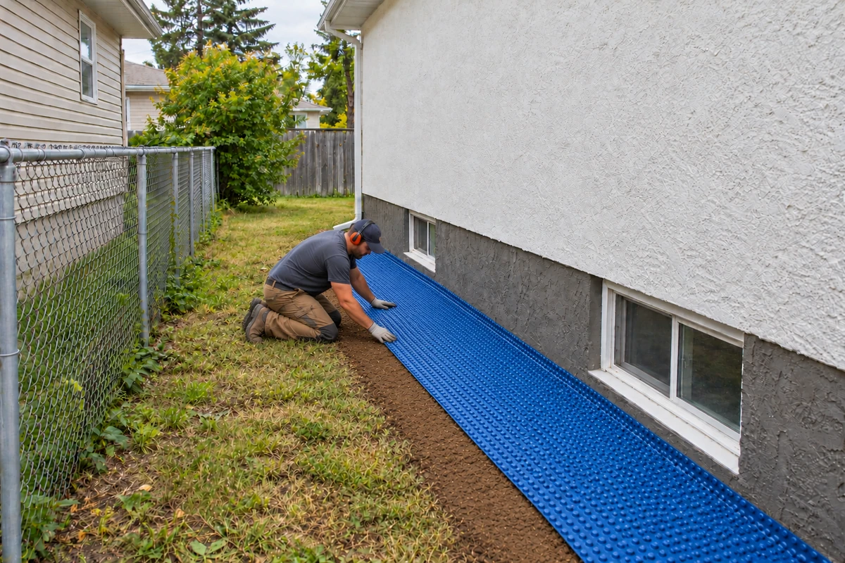 Service illustration: lay membrane on top of the sloped clay.