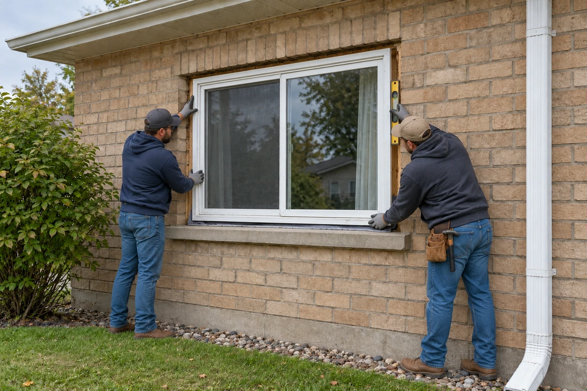 Service illustration: install and align the replacement window for window replacement.