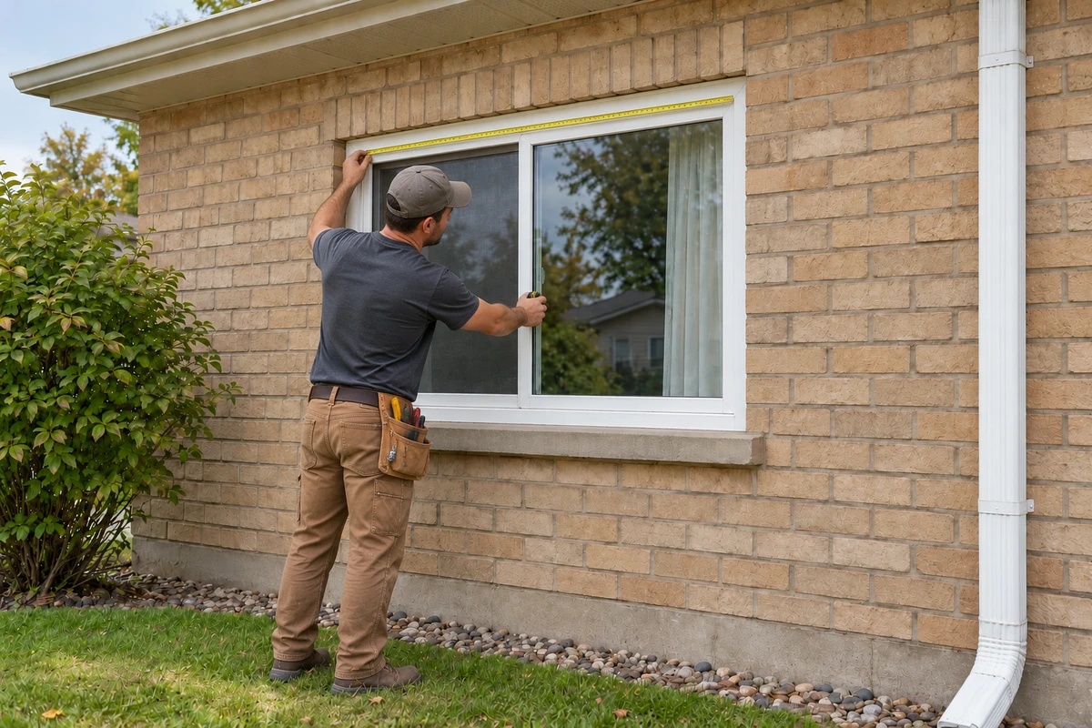 Service illustration: inspect and measure for window replacement.